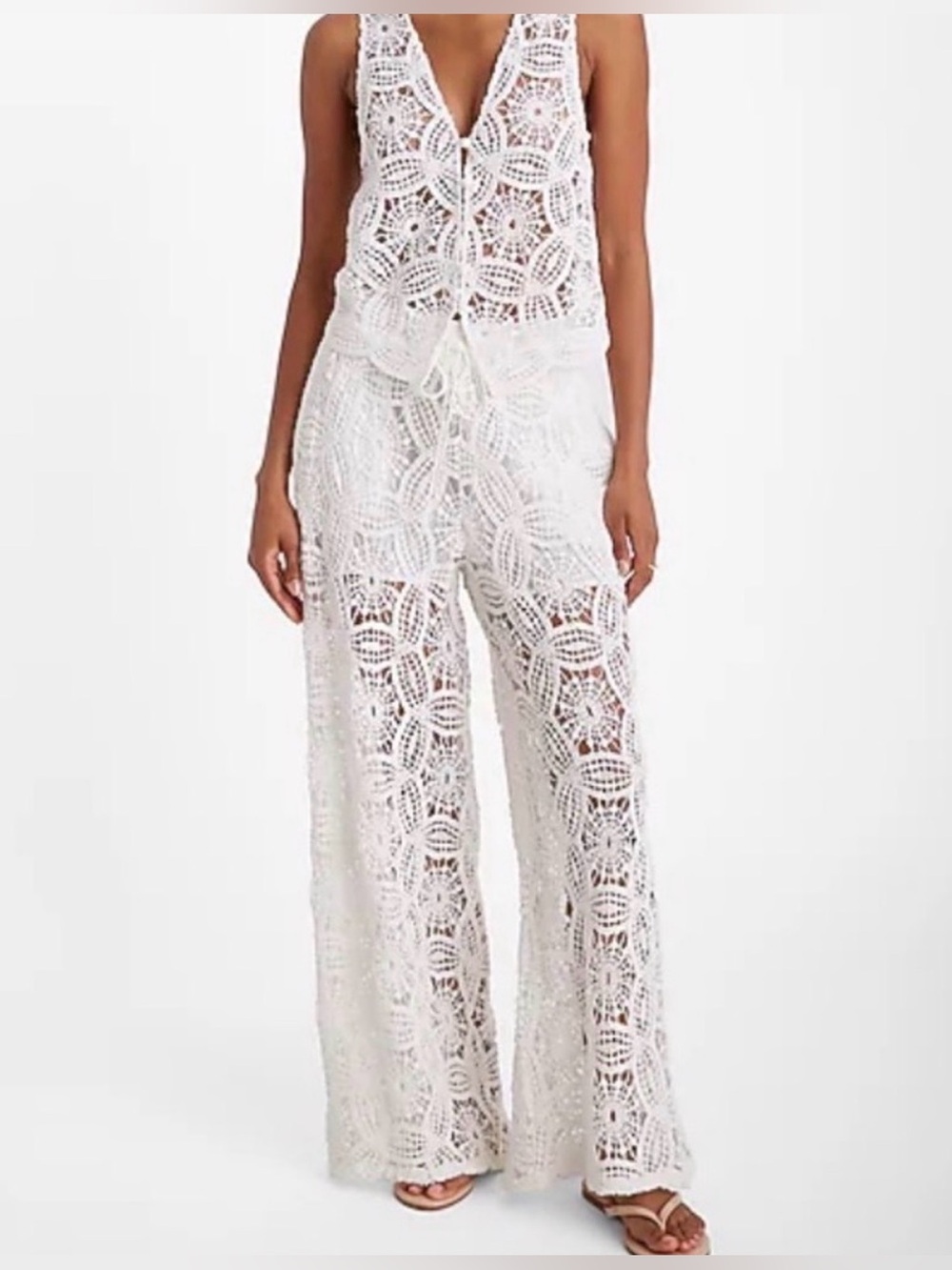 NWT Express White Lace Wide Leg High Rise Pants Small Beach Resort Bridal
